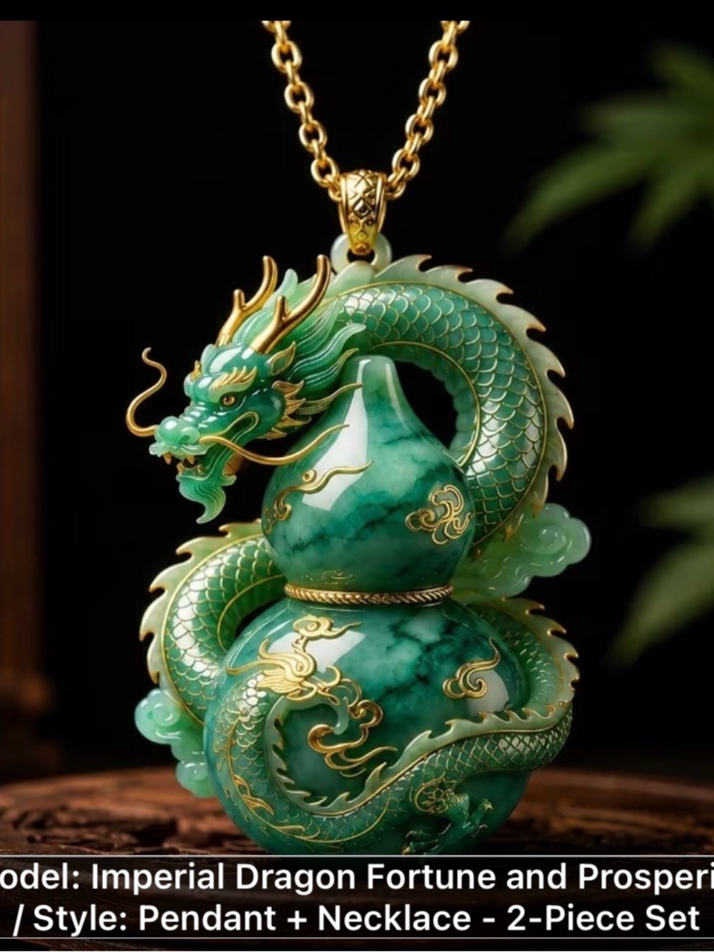 Imperial Dragon Green Jade Pendant Necklace-Chinese Style Metal